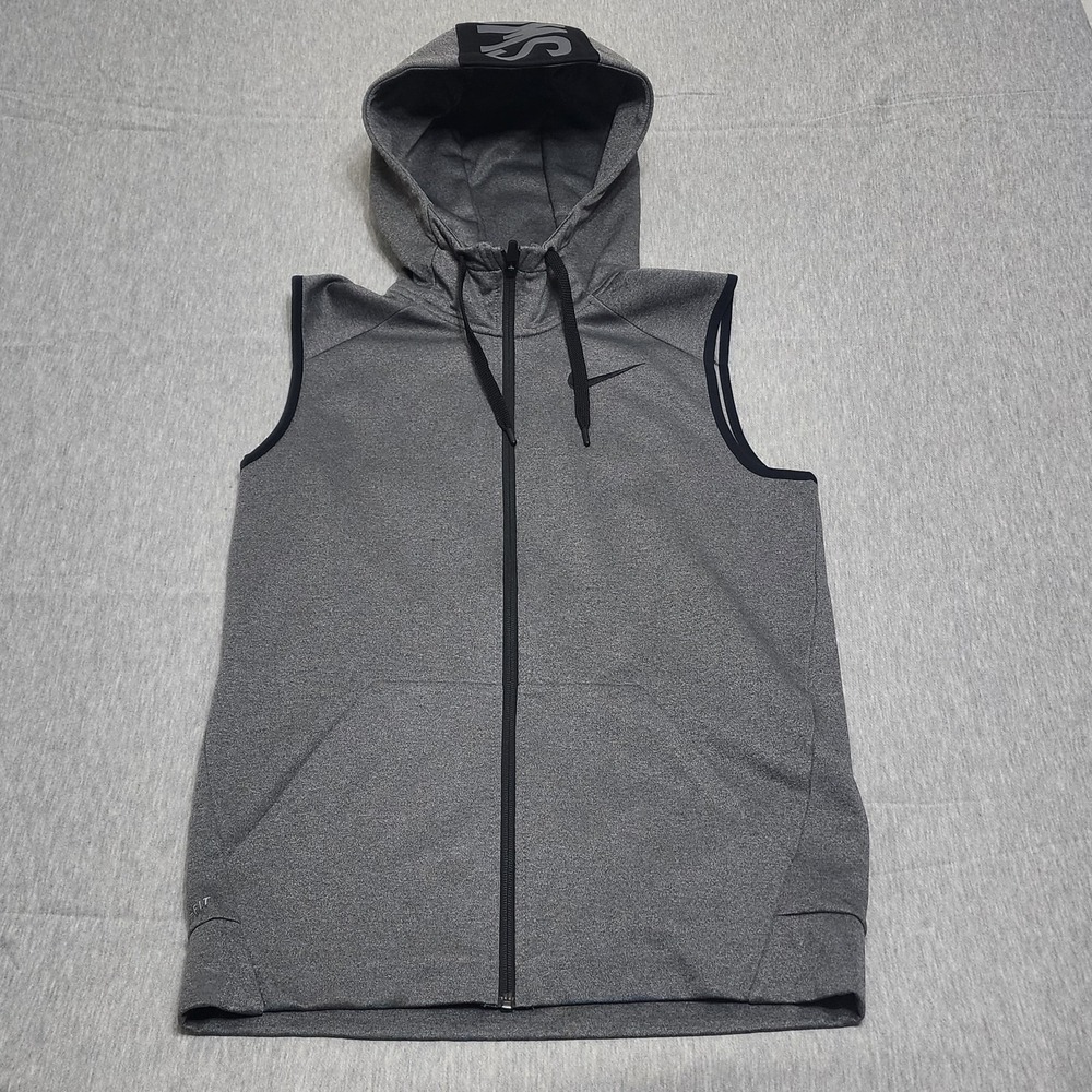 Nike Dri FIT Vest Men S Small Gray Sleeveless Fleece Full Zip Hooded Sweatshirt